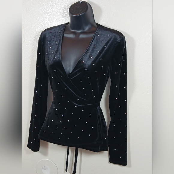 & Other Stories Rhinestone Velvet Wrap Top size 0 - Picture 2 of 15